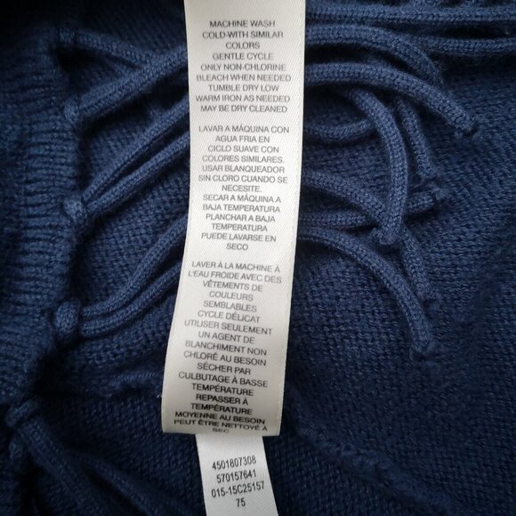 Chico's Ladies Size 1 = (Small) Navy Wrap Sweater with Fringe - Picture 8 of 10